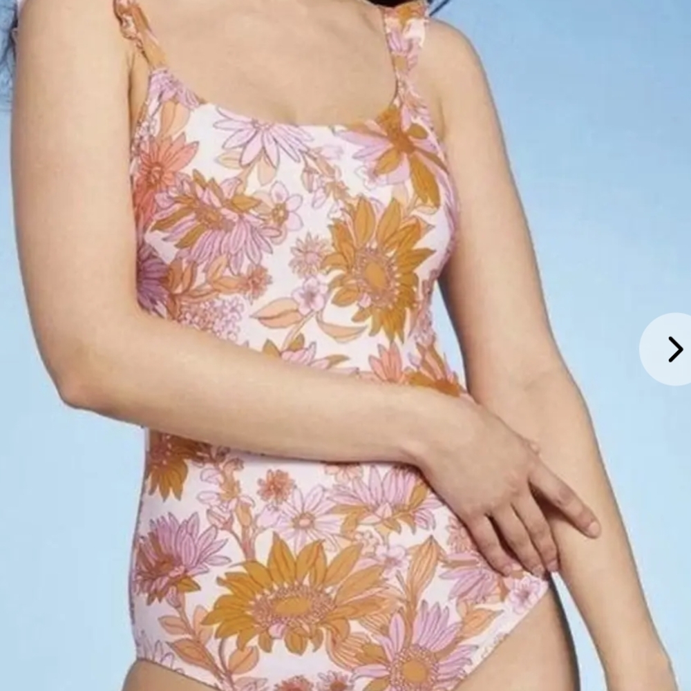 Kona Sol Pink and Orange Floral One Piece Swimsuit